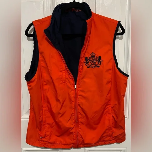 Lauren Ralph Lauren L Womens Crest Reversible Golf Vest Blue Orange Embroidered - Picture 13 of 15